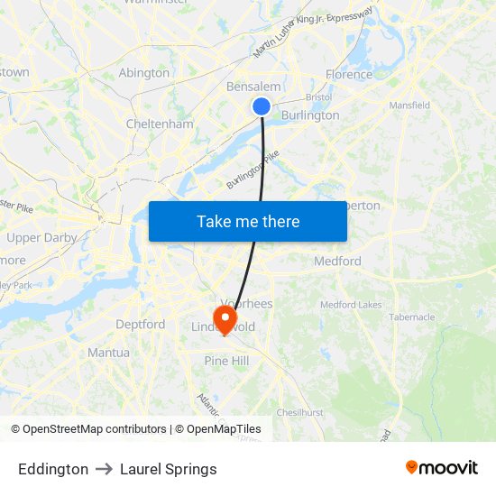 Eddington to Laurel Springs map