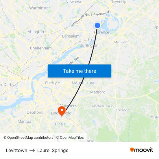 Levittown to Laurel Springs map