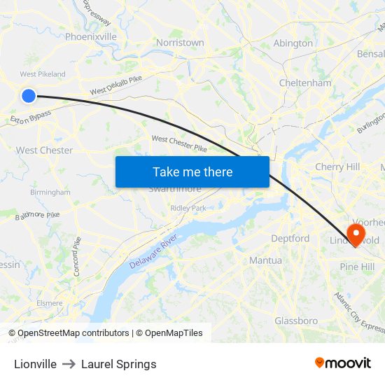 Lionville to Laurel Springs map