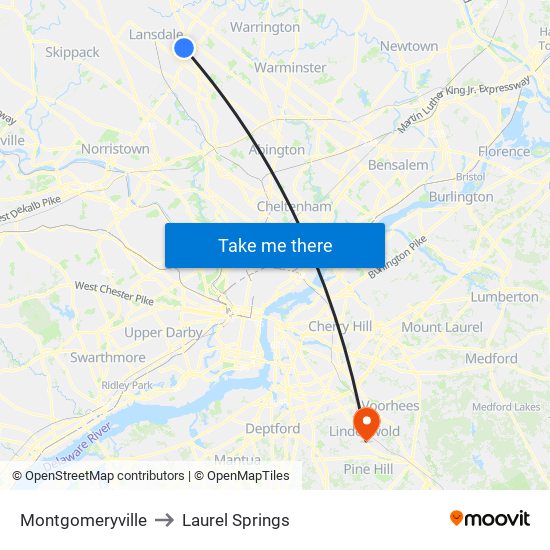 Montgomeryville to Laurel Springs map