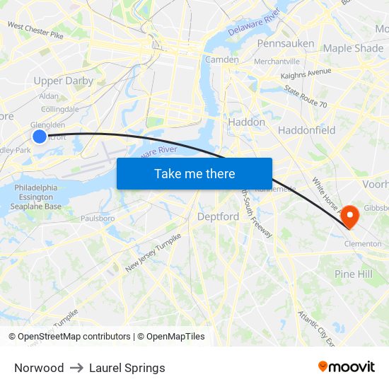 Norwood to Laurel Springs map