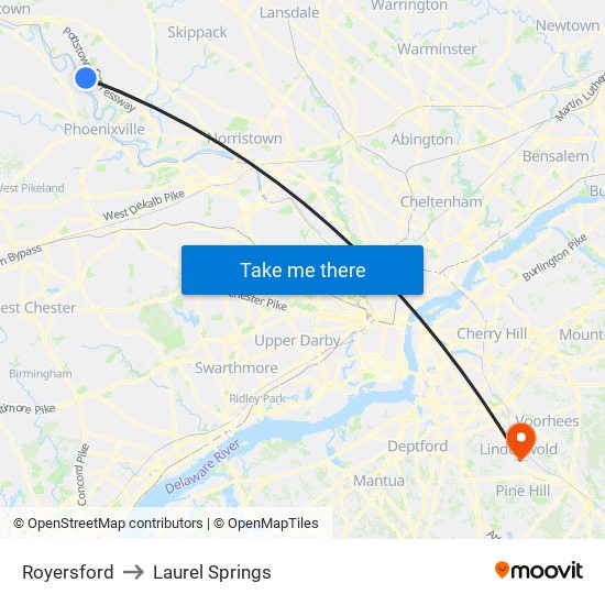 Royersford to Laurel Springs map