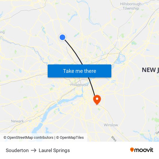 Souderton to Laurel Springs map