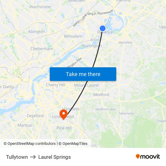 Tullytown to Laurel Springs map