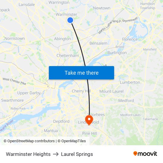 Warminster Heights to Laurel Springs map