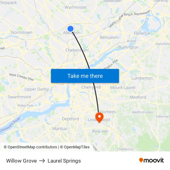 Willow Grove to Laurel Springs map