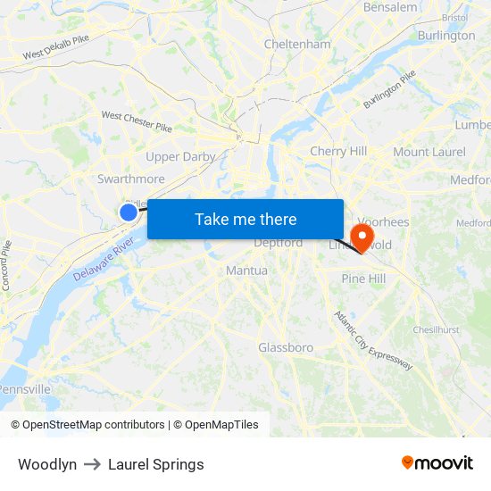 Woodlyn to Laurel Springs map