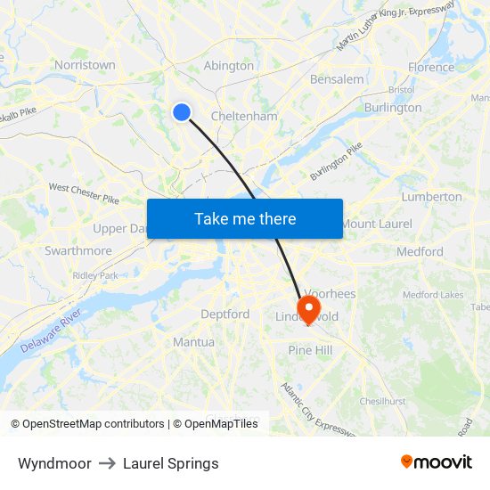 Wyndmoor to Laurel Springs map
