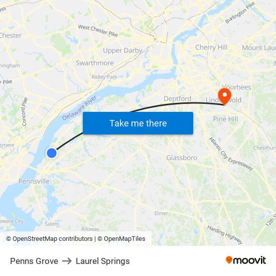 Penns Grove to Laurel Springs map