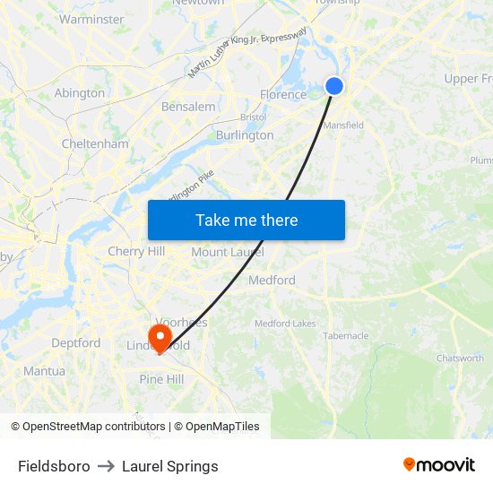 Fieldsboro to Laurel Springs map