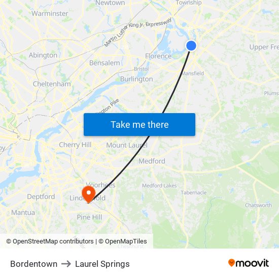 Bordentown to Laurel Springs map