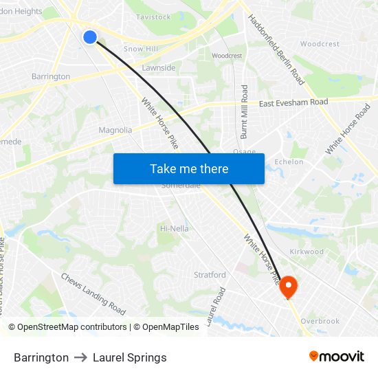 Barrington to Laurel Springs map