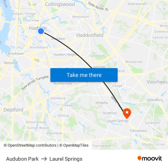 Audubon Park to Laurel Springs map