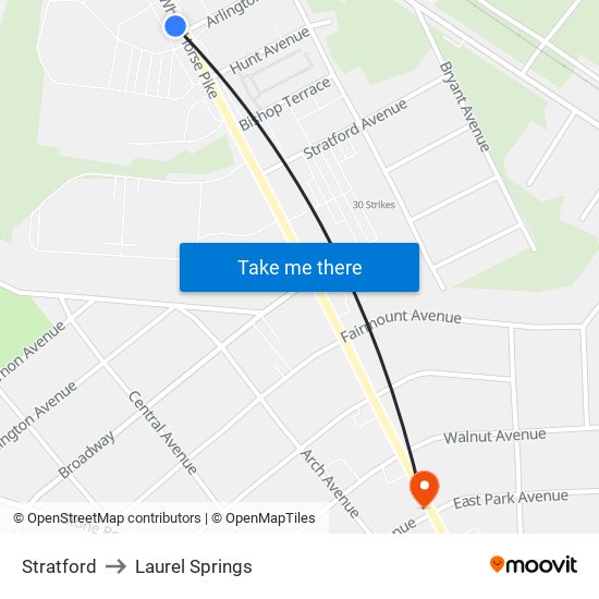 Stratford to Laurel Springs map