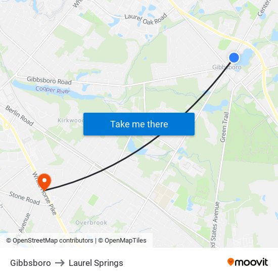 Gibbsboro to Laurel Springs map