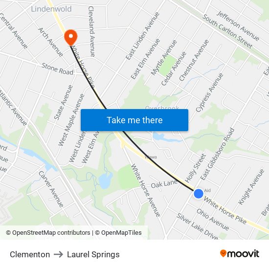 Clementon to Laurel Springs map