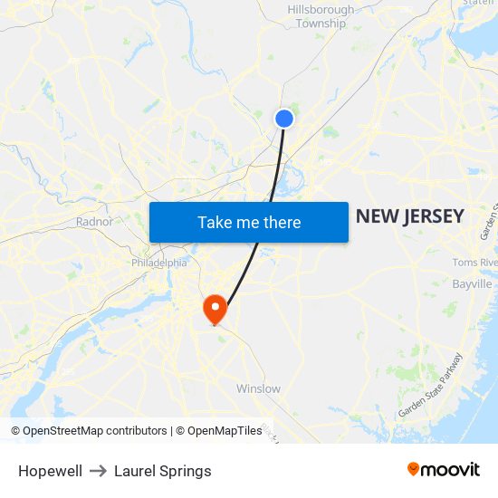 Hopewell to Laurel Springs map