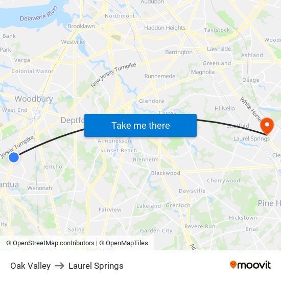 Oak Valley to Laurel Springs map