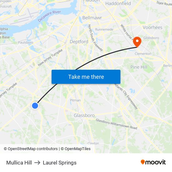 Mullica Hill to Laurel Springs map