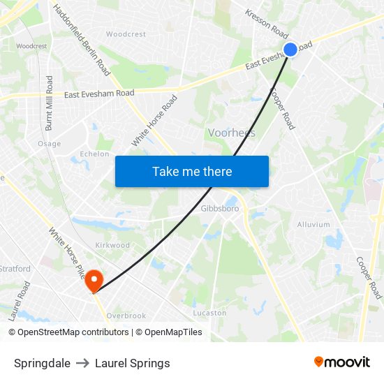 Springdale to Laurel Springs map