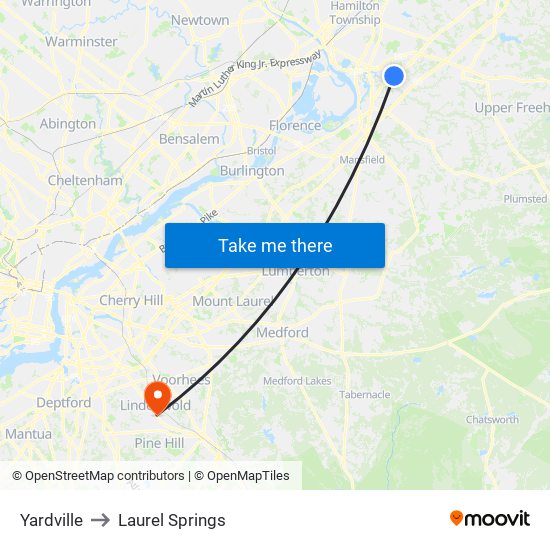 Yardville to Laurel Springs map