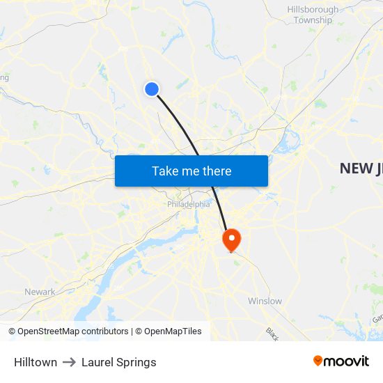 Hilltown to Laurel Springs map