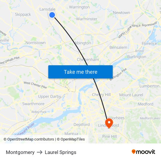 Montgomery to Laurel Springs map