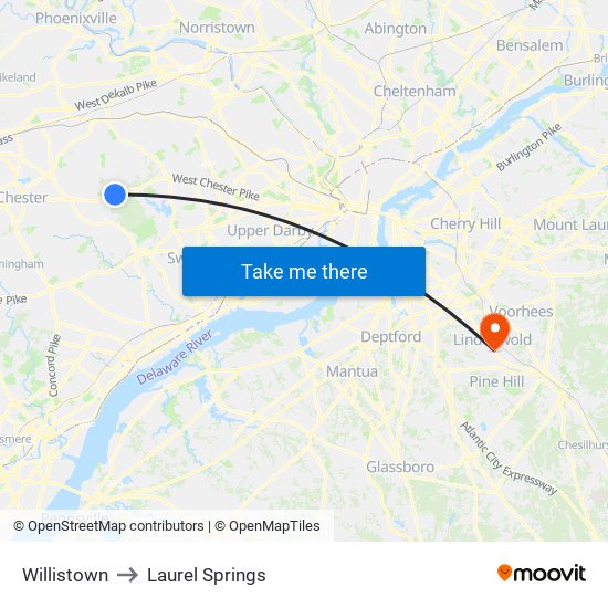 Willistown to Laurel Springs map