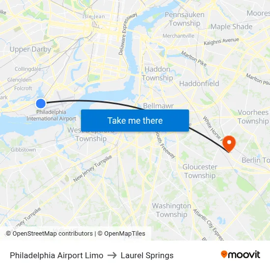 Philadelphia Airport Limo to Laurel Springs map