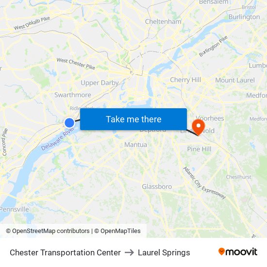 Chester Transportation Center to Laurel Springs map