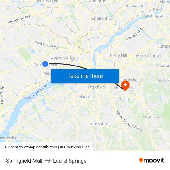Springfield Mall to Laurel Springs map