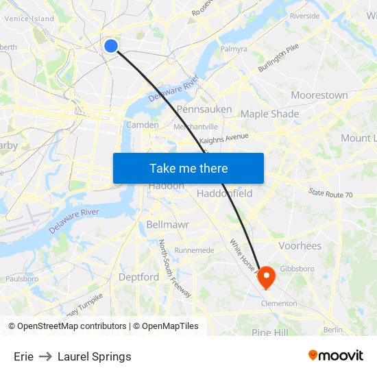 Erie to Laurel Springs map