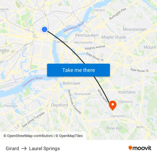 Girard to Laurel Springs map