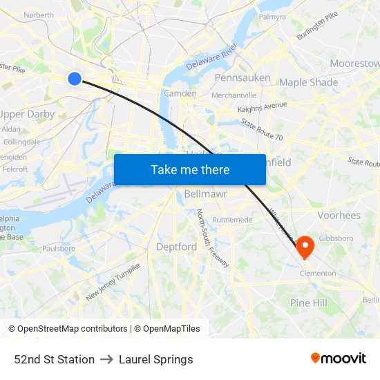 52nd St Station to Laurel Springs map