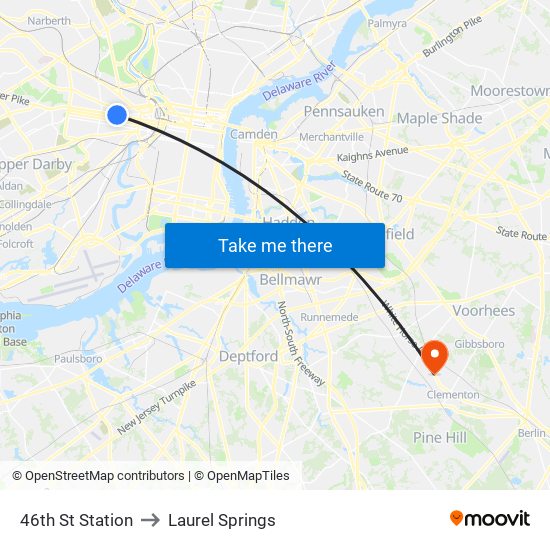 46th St Station to Laurel Springs map