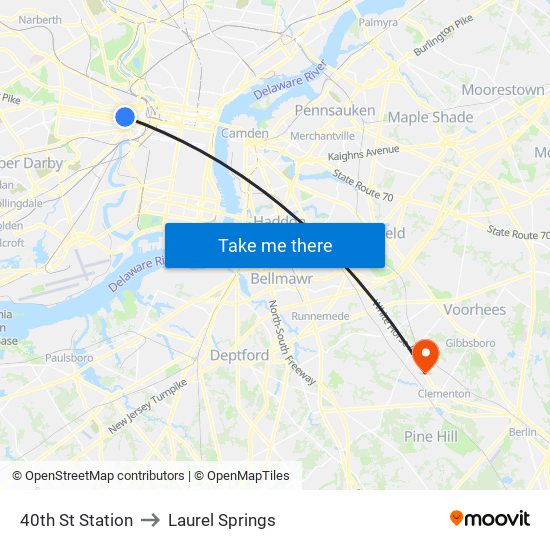 40th St Station to Laurel Springs map