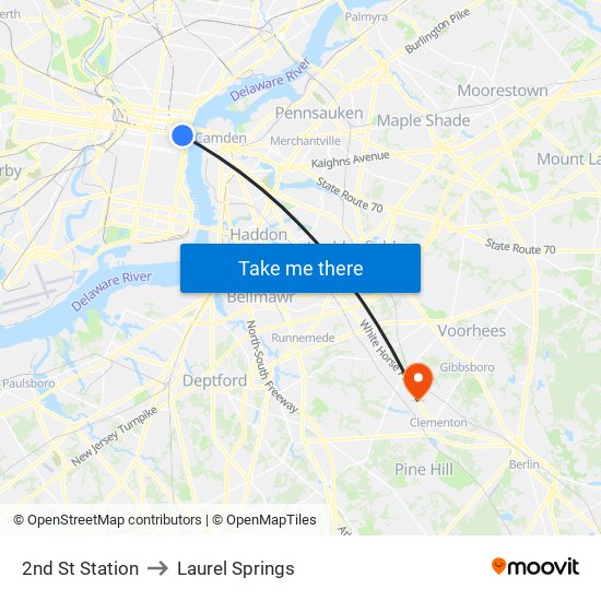 2nd St Station to Laurel Springs map