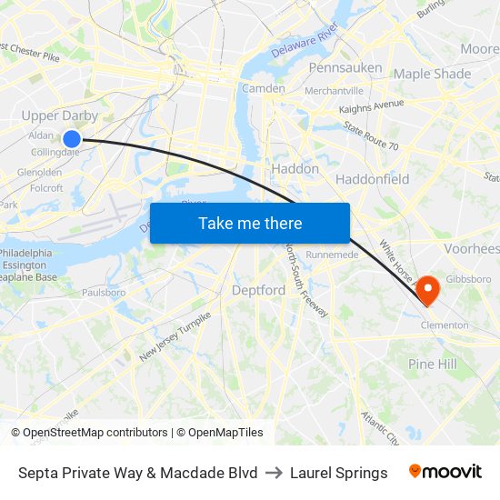 Septa Private Way & Macdade Blvd to Laurel Springs map