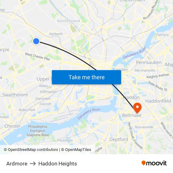 Ardmore to Haddon Heights map
