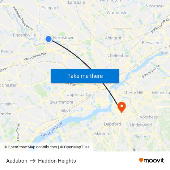 Audubon to Haddon Heights map