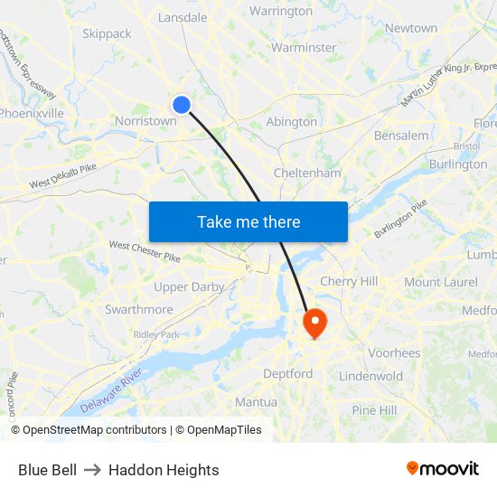 Blue Bell to Haddon Heights map