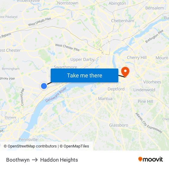 Boothwyn to Haddon Heights map