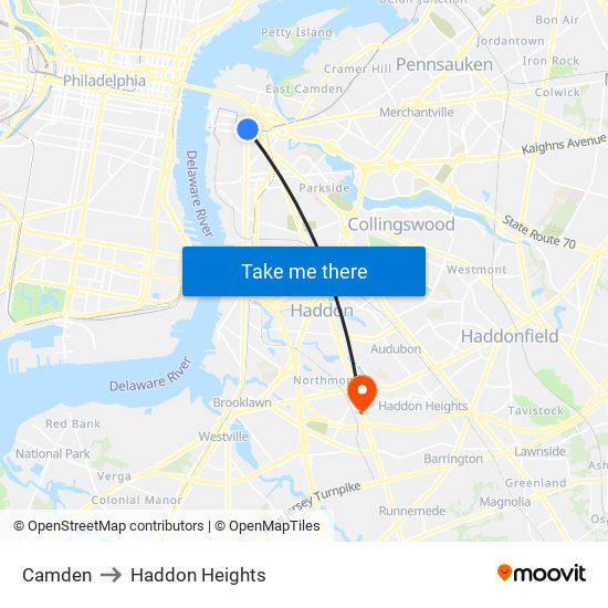 Camden to Haddon Heights map