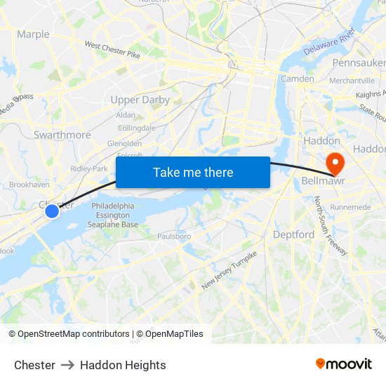 Chester to Haddon Heights map