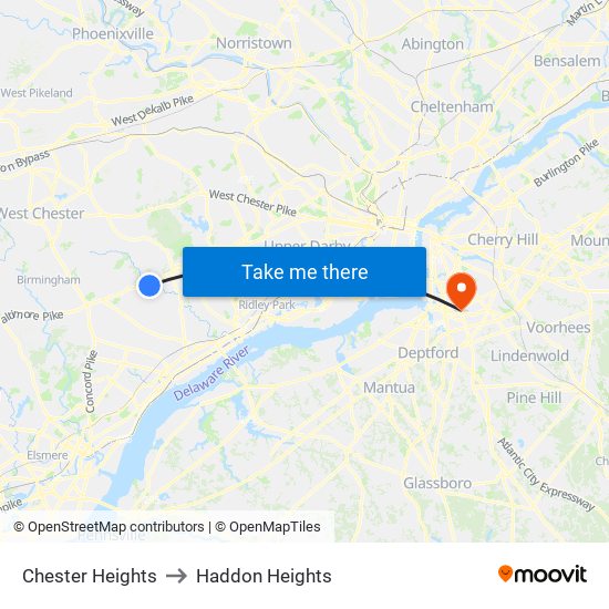 Chester Heights to Haddon Heights map