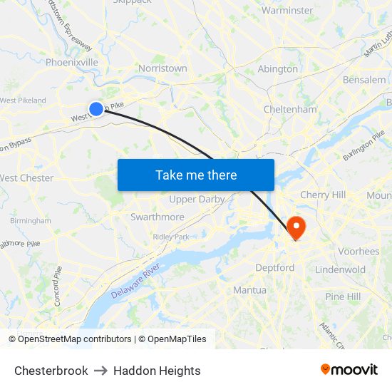 Chesterbrook to Haddon Heights map