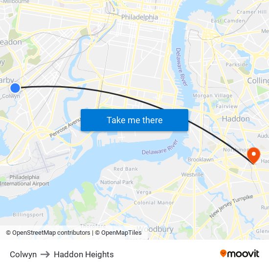 Colwyn to Haddon Heights map