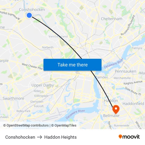 Conshohocken to Haddon Heights map