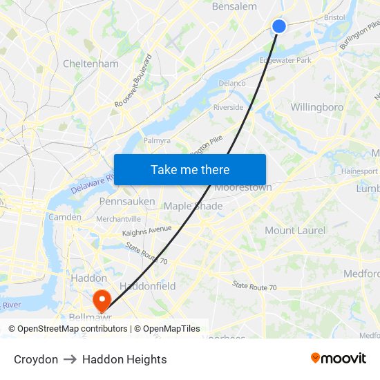 Croydon to Haddon Heights map