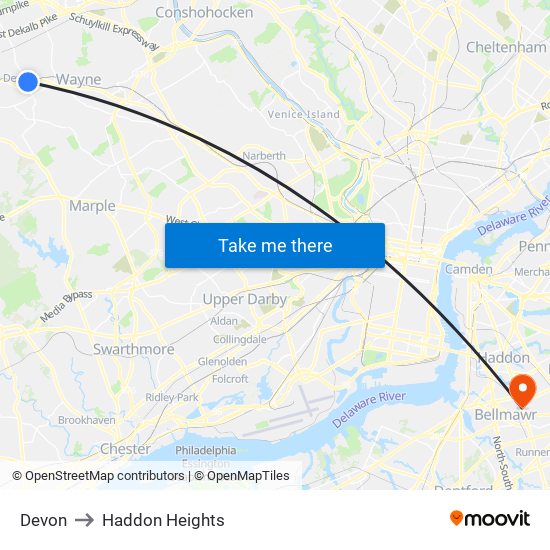 Devon to Haddon Heights map